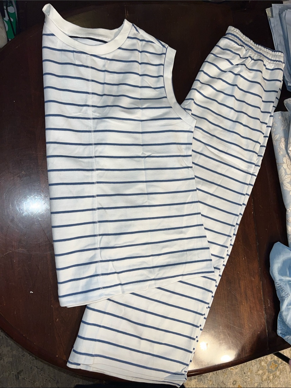 Amazon White and Navy Striped Women's Tank Top and Pants Set